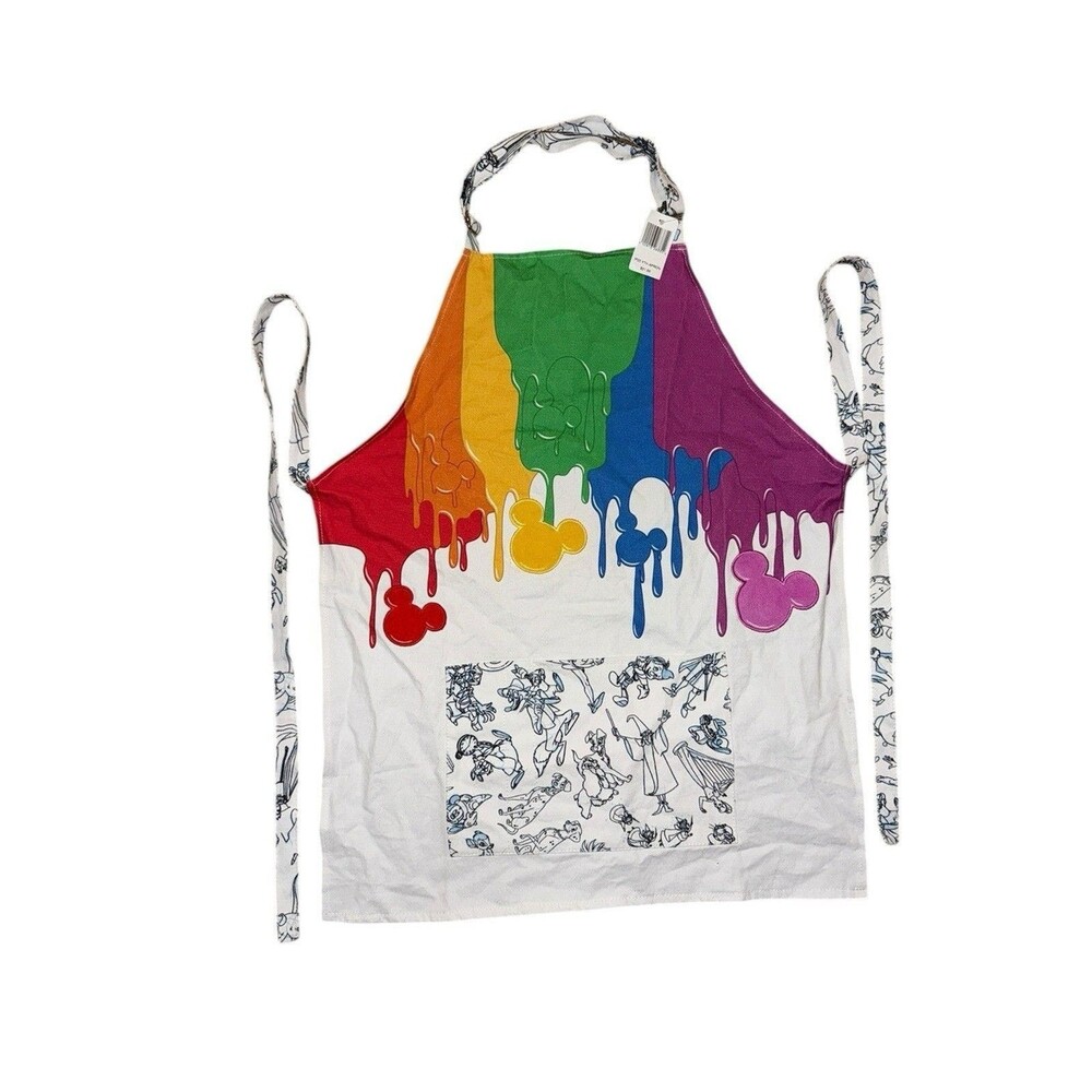 Disney Rainbow Apron Mickey Mouse Pride Kitchen Bib Colorful Cooking Chef One Si